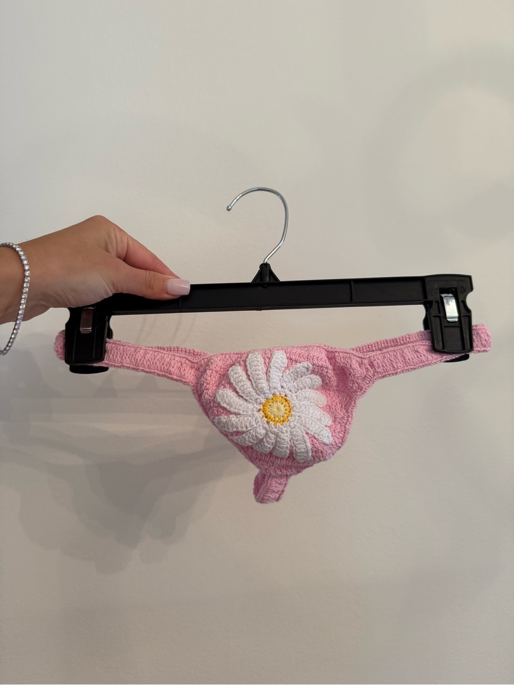 ANDI BAGUS Pink Crochet Daisy Thong Bikini Bottom